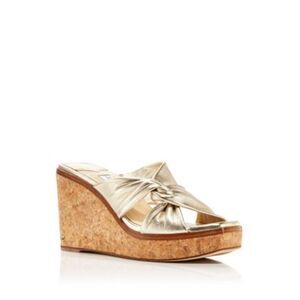 JIMMY CHOO Womens Gold 1" PlatformCork Narisa 90 Wedge Sandal 39.5